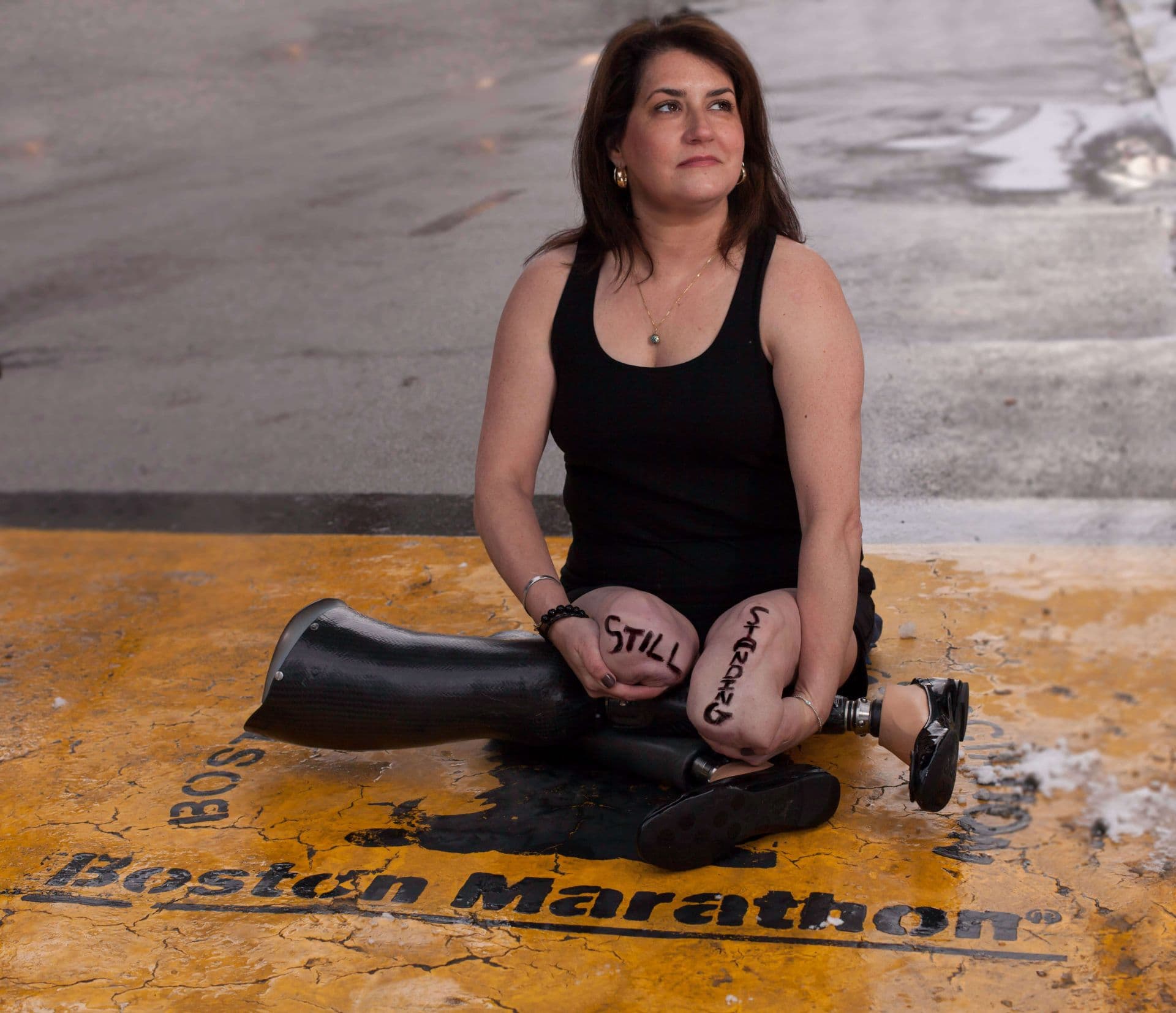 Celeste Corcoran at the Boston Marathon finish line — Still Standing